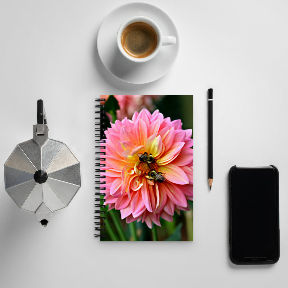 Pink Dahlia Two Bees Spiral Notebook